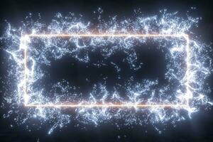 The particles with geometrical shape in a dark room, 3d rendering. photo