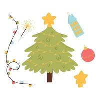 Set of Christmas decorations. Vector illustration. Collection of Christmas decorations, toys in flat style.