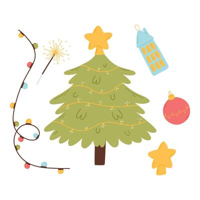 Simple Cute Christmas Material Illustration Set Stock Illustration