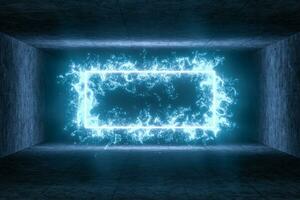 The particles with geometrical shape in a dark room, 3d rendering. photo