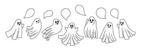 Halloween cute cartoon ghosts set vector illustration