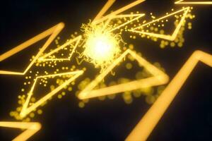 Glowing triangles and particles with dark background, 3d rendering. photo