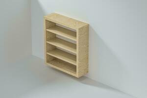 Empty wooden cube shelf in the empty room, 3d rendering. photo