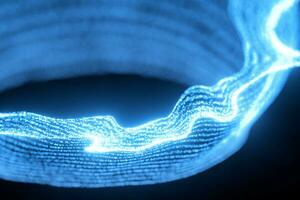 Glowing and flowing particles with dark background, 3d rendering. photo