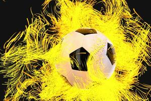 Burning football with dark background, 3d rendering. photo