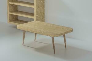 vacío de madera mesa en el vacío habitación, 3d representación. foto