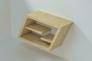 Empty wooden cube shelf in the empty room, 3d rendering. photo