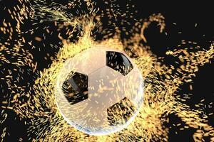 Burning football with dark background, 3d rendering. photo