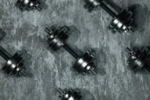 Dumbbells with concrete background, fitness theme, 3d rendeirng. photo