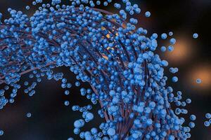 A mass of flowing spheres with dark background, 3d rendering. photo