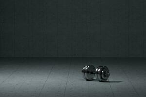 Dumbbells with concrete background, fitness theme, 3d rendeirng. photo