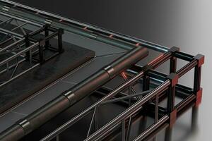 Polished metal frame, Black texture floor, 3d rendering. photo