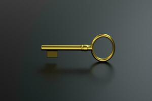 The golden key with black background, 3d rendering. photo