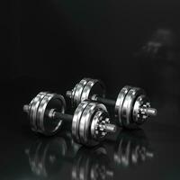 Dumbbells with black background, fitness theme, 3d rendeirng. photo