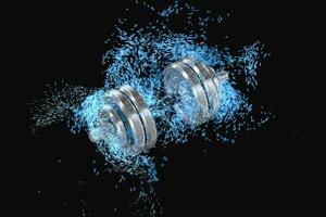 Burning dumbbells with black background, fitness theme, 3d rendeirng. photo