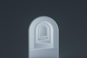 Dark room with a glowing and bright door, 3d rendering. photo