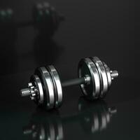 Dumbbells with black background, fitness theme, 3d rendeirng. photo