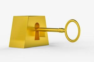 The keyhole with its key background, 3d rendering. photo