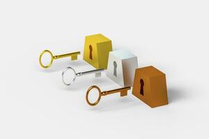 The keyhole with its key background, 3d rendering. photo