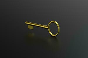 The golden key with black background, 3d rendering. photo