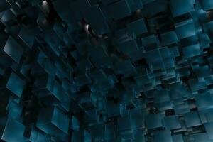 A room full with dark cubes, Illuminated by glowing cubes, 3d rendering photo