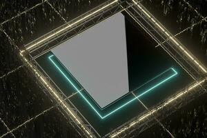 Steel frame and glowing cubes, 3d rendering. photo