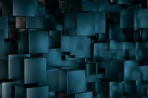 A room full with dark cubes, Illuminated by glowing cubes, 3d rendering photo