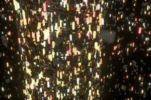 A room full with dark cubes, Illuminated by glowing cubes, 3d rendering photo