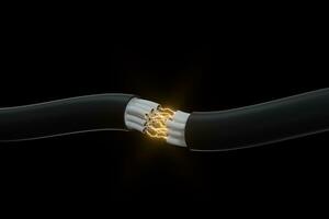 Cable with extended core, electronic connection product, with lightning effect 3d rendering. photo