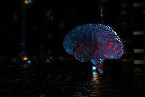 Brain and dark cubic space background, 3d rendering. photo