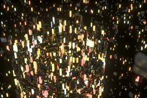 A room full with dark cubes, Illuminated by glowing cubes, 3d rendering photo