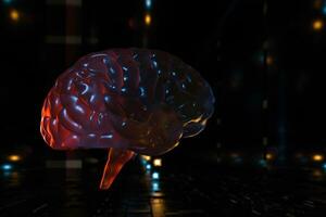 Brain and dark cubic space background, 3d rendering. photo