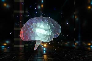 Brain and dark cubic space background, 3d rendering. photo