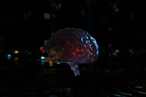 Brain and dark cubic space background, 3d rendering. photo