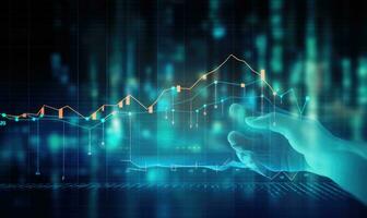 Financial stock market graph and candlestick chart on abstract background. Double exposure photo