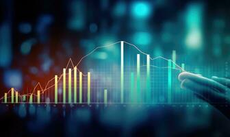 Financial stock market graph and candlestick chart on abstract background. Double exposure photo