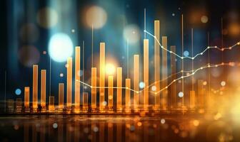 Financial stock market graph and candlestick chart on abstract background. Double exposure photo