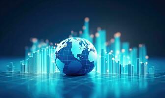 globo y valores mercado gráfico en azul antecedentes foto