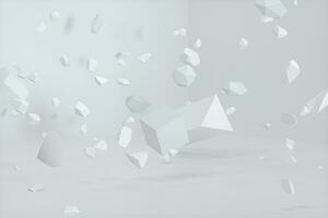 Broken geometry with white background, 3d rendering. photo