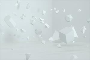 Broken geometry with white background, 3d rendering. photo