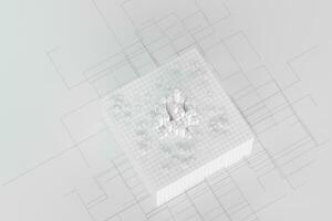 Cubes and lines with white background, 3d rendering. photo