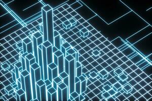 Cubes and lines with dark background, 3d rendering. photo