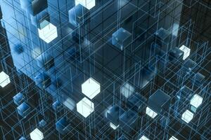 Technology background make up with cubes and lines, 3d rendering. photo
