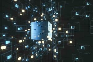 Technology background make up with cubes and lines, 3d rendering. photo