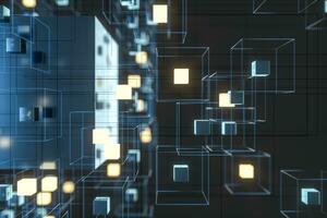 Technology background make up with cubes and lines, 3d rendering. photo