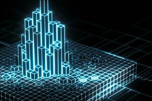 Cubes and lines with dark background, 3d rendering. photo
