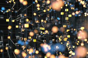 Technology background make up with cubes and lines, 3d rendering. photo
