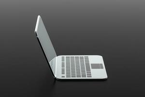 Laptop with black background, technological concept, 3d rendering. photo