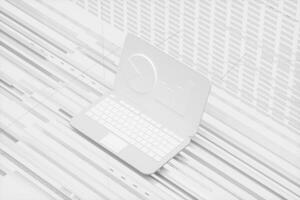 White laptop,geometry of data, 3d rendering. photo