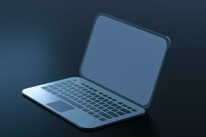 Laptop with black background, technological concept, 3d rendering. photo